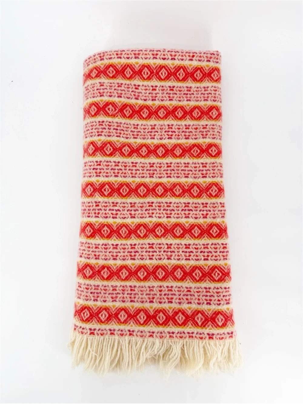 Vintage Pendelton Throw Blanket Virgin Wool Abstract Cream Red Pink Orange